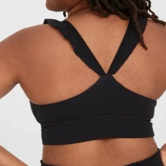 OFFLINE By Aerie Real Me Xtra Ruffle Sports Bra Small Black - Picture 2 of 5